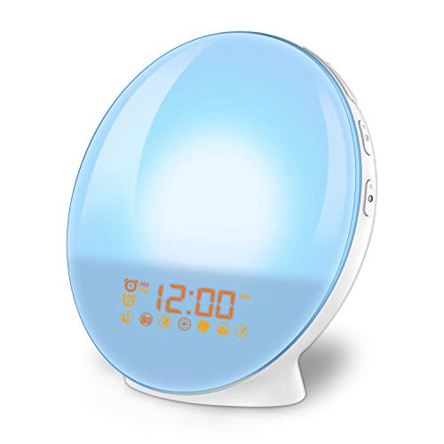 Preisvergleich Produktbild imoebel LED Wake-up Light, Lichtwecker, Digitaler Wecker, Sonnenaufgangssimulation, 7 natürliche Töne, FM Radio, Schlummerfunktion, Tageslichtwecker.