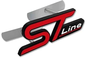 AUTOZOCO ST Line Emblem für Autogrill, ST Line Emblem Grillrost, Auto-Design, kompatibel mit Ford, Metalllegierung, Maße 10 x 3,5 cm, Rot und Schwarz