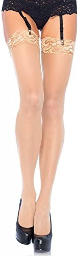 Sexy New Sheer Stockings with Luxury Lace top.One Size and Plus size, One Size Nude
