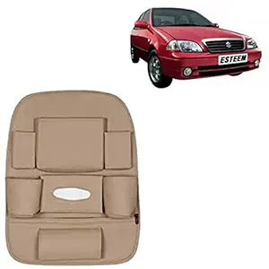 RD Universal PU Leather Car Auto Seat Back Organizer Multi Pocket Travel Storage Bag with Hangers, Tissue Paper and Bottle Holder-Beige Colour Compatible for Maruti Suzuki Esteem