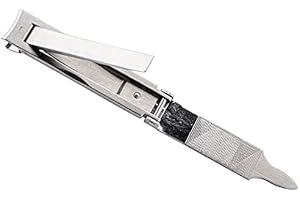 ALPEN SECRETS Alpen Tagliaunghie in acciaio AISI 420 inossidabile, satinato, lima pieghevole e cursore, custodia in pelle, 5, 8 cm