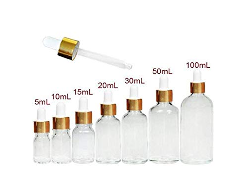 4PCS 30ml Empty Refillable Clear Glass Dropper Bottles Cosmetic Makeup Essential Oil Aromatherapy Perfume Sampling Vials Jar Pot Container With Free Dropper And Golden Circle