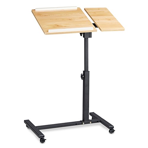 Relaxdays Laptoptisch höhenverstellbar HBT 95 x 60 x 40 cm Notebook Ständer auch für Linkshänder Sofatisch Beistelltisch mit bremsbaren Rollen mit Ablage für Maus mit 2 Stopp-Leisten, Eiche, gelb - 2