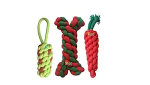 PSK PET MART Combo of 3 Durable Pet Teeth Cleaning Chewing Biting Knotted Small Puppy Toy-Multi Color
