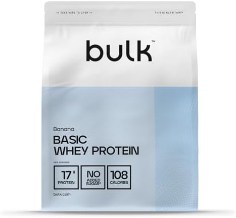 Bulk Basic Proteine del Siero in Polvere | Banana | 1,25 kg | 41 Porzioni | Fino a 18 g di Proteine | Basso Contenuto di Zuccheri | Rapido Assorbimento | Supporta la Crescita e il Recupero Muscolare