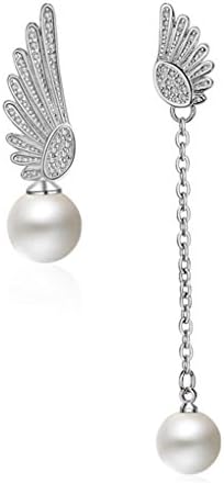 Wunhope Earrings Women Ladies Girls Fashion simple temperament pearl asymmetric angel wings Studs