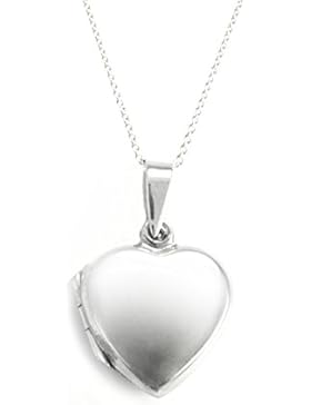 Silverly Damen Sterling Silber 925 16 mm-Liebe-Herz-Medaillon 46 cm Kette Halskette