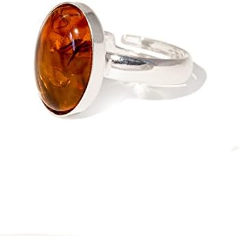 Amber Adjustable Ring, Sterling Silver, 14x10 mm natural gemstone
