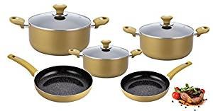 WTC exklusives 8 tlg. Topfset Pfannenset Kochtöpfe Topf Set Töpfe Pfannen Marmor Granit Beschichtung (Olive)