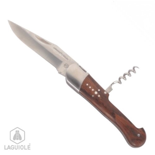 LAGUIOLE Jagdmesser mit Lederetui – 22cm Klappmesser. mit Griff aus exotischem Holz, mit Heftbacken/Mitres aus Messing Ihr täglicher Wegbegleiter, schnittsicher, praktisch und funktionell. - 4