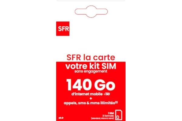 Nouveau SFR la Carte 140GO d’Internet en 5G + Appels, SMS et MMS illimités, sans Abonnement.