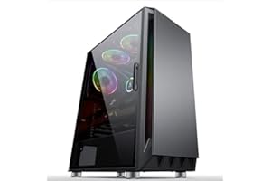 IONZ KZ21 PC Computer Case - Mid Tower ATX with Tempered Glass Hinged Side Panel 3 ARGB Dual Ring Fans