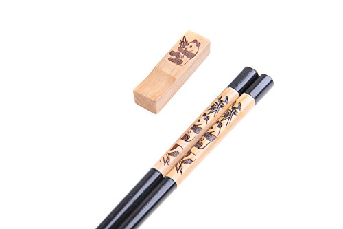 Abacus Asiatica: Edles Eßstäbchen-Set „Panda“ aus geschnitzem Holz, Stäbchenhalter, Keramik-Schälchen in Geschenkschachtel (Paar Stäbchen, 2 Halter, 2 Schälchen), Mod. CBS-S2-G-H01 (DE) - 3