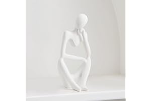 Lin's Wood The Resin Thinker Statue Modern Abstract Figure Hand Carved Craft Art for Home Office Bookshelf Desktop Crafts Gifts. (White right)
