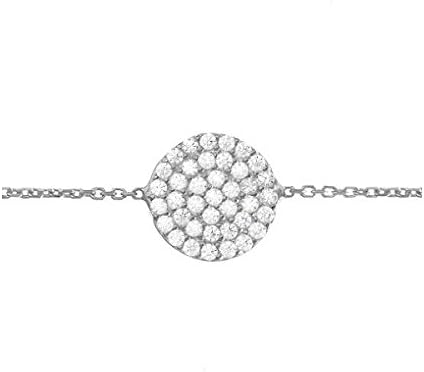 Sterling Silver 925 Medium Pave Disk Bracelet in Silver // Yellow Gold // Rose Gold - Bridesmaid Gift Idea by Lucky Eyes ® (Yellow Gold, 18ct Gold Plated Silver)