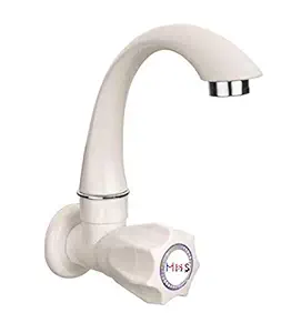 MHS Plastic PVC Swan Neck Sink Cock Tap Wall Mounted Having Foam Flow with Wall Flange White (1)