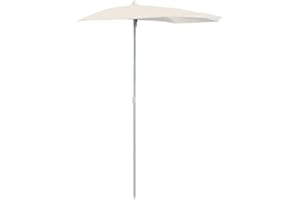 vidaXL Garden Half-Parasol with UV Protective & Anti-Fade Polyester Material, Sand Color, Strong Steel Pole, Half Round Outdoor Parasol, Easy-to-Use.