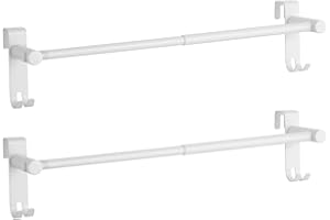 EMKE Portasciugamani retrattile, da appendere alla porta del bagno, con ganci, in acciaio inox, con lunghezza regolabile, portasciugamani per radiatore (confezione da 2, bianco)