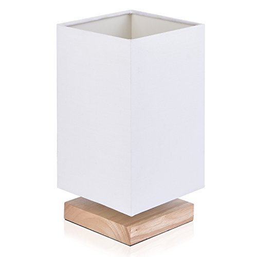 Preisvergleich Produktbild Viugreum Holz Tischlampe Nachttischlampe Atmosphärenlampe Schreibtischlampe Massiv holz und Stoffschirm für Schlafzimmer Wohnzimmer Kinderzimmer (Weiß 1)