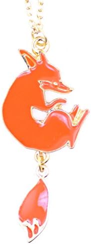 Lizzyoftheflowers - Gold tone orange enamel fox pendant necklace