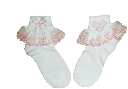 One Pair of Girls Pretty Pink & White Ladybird Frilly Lace Socks - Size 12-24 Months (UK Size 3-3.5)