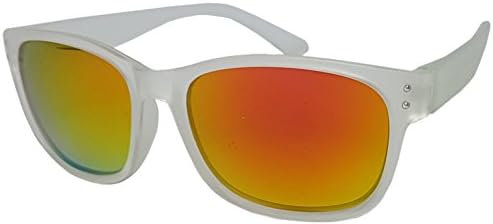 Mens Ladies Spectrum Mirror Lens Wayfarer Sunglasses Various Designs 100% UV400 (Clear White Frame Orange Lens)