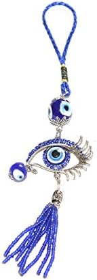 Cypriot Hand Made Rearview Car Mirror Or Wall Hanging Eye Shape Glass Evil Eye Ornament Talisman Charm With Additional Glass Evil Eye Beads And Beaded Tassels