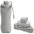 COMFET Collapsible Water Bottles, Anti-Leak Valve Reusable BPA-Free,Silicone Foldable Travel Water Bottle Cup for Gym Camping Hiking Travel Sports Lightweight Durable.600 ml (GREY)