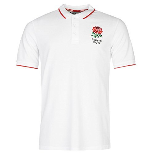 RFU Hombre England Rugby Core Polo Camisa Camiseta Ropa Deporte Running Entrenar Blanco XXX-Large