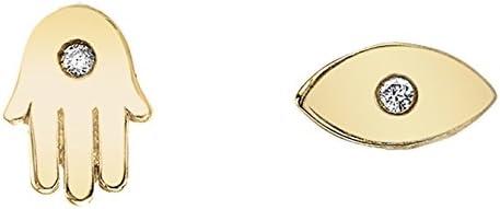 Shy By Sydney Evan 14ct Yellow Gold Plated Sterling Silver Hamsa and Evil Eye Combo Stud Earrings CS005-SY