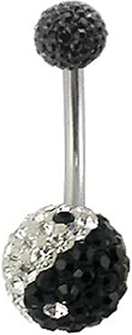 Ying Yang Belly Bar made with over 110 Swarovski crystals - Surgical Steel bar length 10mm - packed in a lovely velvet pouch