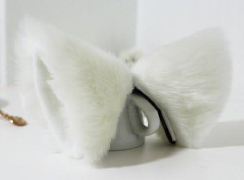 Lolita Anime Cosplay Costume Fluffy long fur Party Neko Cat ears Hair clip (Pure White)