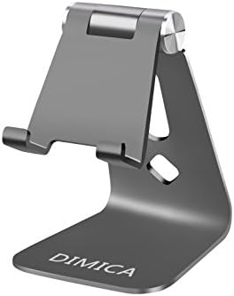 DIMICA Cell Phone Stand, Tablet Stand, Adjustable Foldable Multi-angle Aluminum Desktop Phone Stand for Switch, iPad, iPhone 8 X 7 6 6s Plus, Samsung Galaxy S8/S8 Plus charging and More (Black #2)