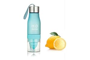 SHOP-STORY - H2O Wasser: Detox-Flasche mit Fruchtsieb, 650 ml und integrierter Zitruspresse – Farbe: Blau