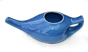 Healthandwealth Porcelain Ceramic Neti Pot blue Color for Nasal Cleansing | Compact and Natural Treatment for Sinus, Infection and Congestion | Ceramic Neti Pot + Instructions Leaflet (Blue)