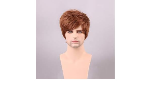 Shrinika Auburn Brown Men Short Human Hair Wig Male Mono Top