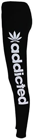 Womens Addicted Print Ladies Full Length Long Stretch Leggings Pants (M/L 12-14, Black)