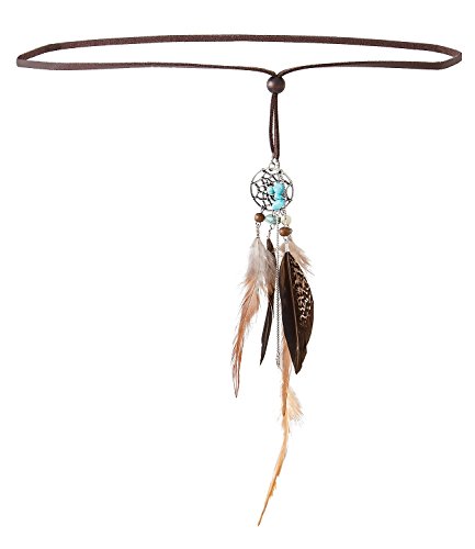 SIX „Festival“ braunes Haarband Kopfband mit silbernem Traumfänger, türkisen Steinchen & braunen Federn (456-108) - 2