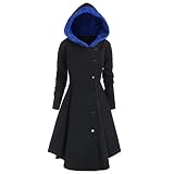 iHENGH Neujahrs Karnevalsaktion Damen Herbst Winter Bequem Mantel Lässig Mode Jacke Frauen Plus Size Asymmetrische Fleece Mit Kapuze Einreiher Lange Drap Buttons Coat