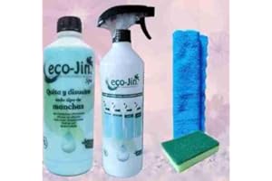 ECO-JIN DETERGENTE EXTRA CONCENTRADO - PRODUCTO REVOLUCIONARIO DEL QUE TODO EL MUNDO HABLA - BOTELLA 1L QUE EQUIVALE A 15L + DIFUSOR + BAYETA + ESTROPAJO ESPONJA (SPA)