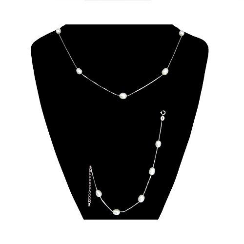 Shmily Premium Echte Süßwasser-Perlen Schmuckset Collier + Armband Brautschmuck Hochzeitsschmuck Kette neu KP1011