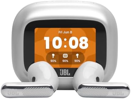 JBL Live Flex 4, Auricolari Wireless con Cancellazione Adattiva del Rumore, Bluetooth, Autonomia di 50 Ore, Impermeabilità IP54, Smart Charging Case, Argento