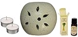All Naturals Ball Shaped Aroma Burner Diffuser Combo with Lemongrass Essential Oil and 2 Pieces Tealight Candles (Off-White)