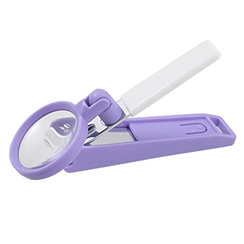 Homgaty Curved Edge Purple White Finger Nail Clipper Cutter 2X Magnifier for Aged