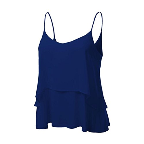 Preisvergleich Produktbild Damen Sommer Elegant Strand Einfarbig Spaghettiträger Chiffon Oberteile Cami Tank Beiläufig Weste Vest Camisole DOLDOA T-Shirt Tops Geburtstags Geschenk für Frauen Mädchen Freundin (EU:38, Blau)