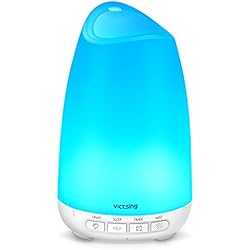 VicTsing Diffuseur d'Huile Essentielle 150Ml Mini Diffuseur Ultrasonique Aroma avec Mode de Sommeil Unique, Conception de Réduction du Bruit, Lumière de 8 Couleurs, Blanc