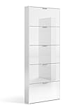 Estilo: moderno. Habitdesign, 007815Bo, Zapatero con 5 Puertas, Mueble Zapatero Estrecho Dormitorio, Capacidad 15 Pares, Color Blanco Brillo, Medidas. 70 X 180 X 17 Cm de Fondo