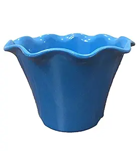 Meadows Plastic Stylized Cut Mouth Home Design Indoor Planter Gamla Pots for Living Room Water Planters Decorative (8 Inch, Blue)