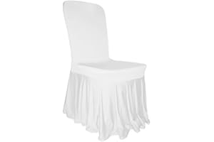 Trimming Shop Spandex Skirt Style White Chair Cover Stretch Fabric Removable Washable Protective Slipcovers For Weddings Banquets Ceremony Party Decor, 20pcs