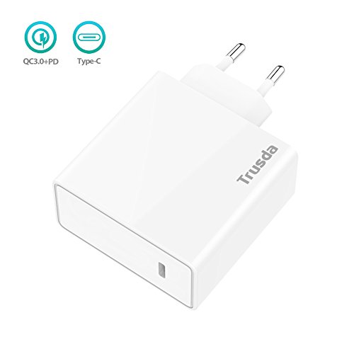 USB C Cargador de Red con QC 3.0 + USB C PD (Power Delivery) 45W Adaptador de Corriente de Carga Rápida para iPhone XS Max / XR / 8Plus,iPad Air/Pro,MacBook Air,Samsung S10 / S9+ / Note8,Mate 20 Pro
